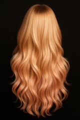 Fototapeta premium A woman's beautiful long, flowing, and wavy hair is a gradient of soft peach and apricot against a black backdrop for maximum visual impact.