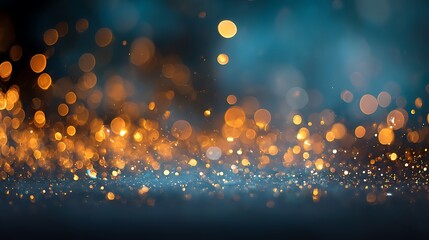 Abstract background of golden bokeh lights against a teal background, creating a magical effect