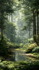 Enchanted Serene Forest: A Symphony of Tranquility and Natural Beauty Amidst Verdant Canopy