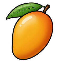 Cartoon mango fruit with green leaf isolated on transparent background