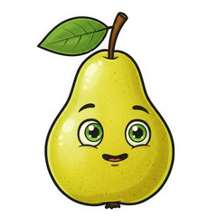 Cute happy pear character isolated on transparent background