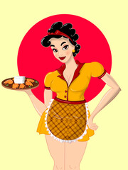 Retro woman pin up Waitress Serving a Dish in a Diner