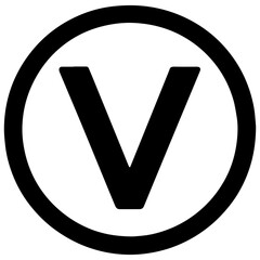 Vegetarian V in circle icon representing vegetarian food and plant-based options with transparent background
