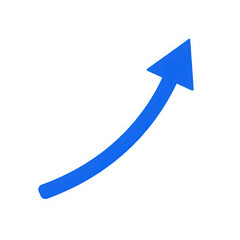 Blue upward curved arrow isolated on transparent background