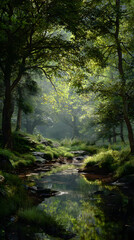 Enchanted Serene Forest: A Symphony of Tranquility and Natural Beauty Amidst Verdant Canopy