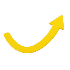 Yellow curved arrow pointing upwards isolated on transparent background