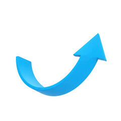Blue curved arrow pointing upwards isolated on transparent background