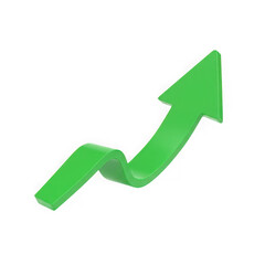 Green arrow showing upward trend isolated on transparent background
