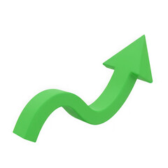Green arrow showing upward trend isolated on transparent background