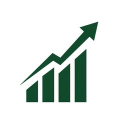 Green bar chart with upward trending arrow isolated on transparent background