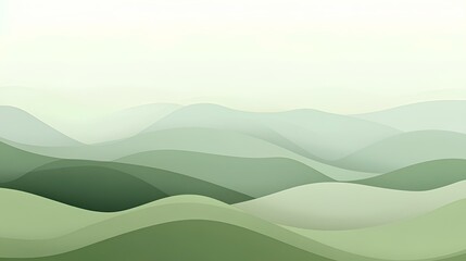 Serene Green Hills: A minimalist landscape design featuring soft, rolling green hills under a hazy sky, evokes a sense of calm and tranquility. 