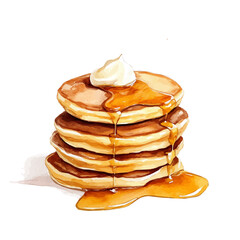 My Watercolor illustration with pancake with honey painting isolated on a white background, illustration, AI painting design, vector set, eps format, My illustration design