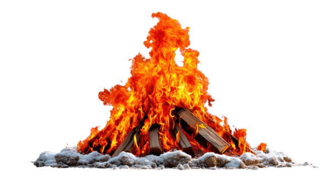Blazing Bonfire: A vibrant image of a bonfire's mesmerizing dance, its fiery heart composed of burning logs that cast a warm, inviting glow.