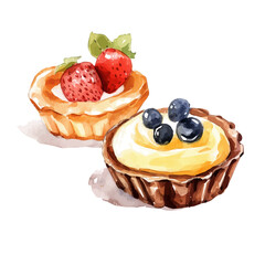 My Watercolor illustration with tart painting isolated on a white background, illustration, AI painting design, vector set, eps format, My illustration design