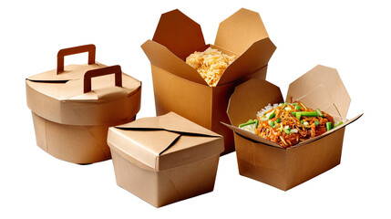 A Culinary Offering: Variety of takeaway containers with different food items, showcasing the convenience and diversity of takeout food.