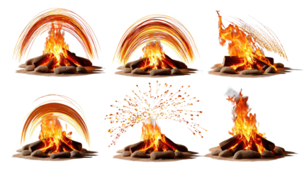 Stylized Bonfire Collection: A dynamic illustration series showcasing a vibrant bonfire in varied stylized designs, capturing the essence of warmth and energy with artistic flair.