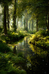 Enchanted Serene Forest: A Symphony of Tranquility and Natural Beauty Amidst Verdant Canopy