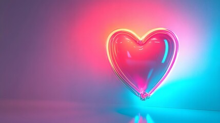 Radiant neon heart illuminates clean white background.