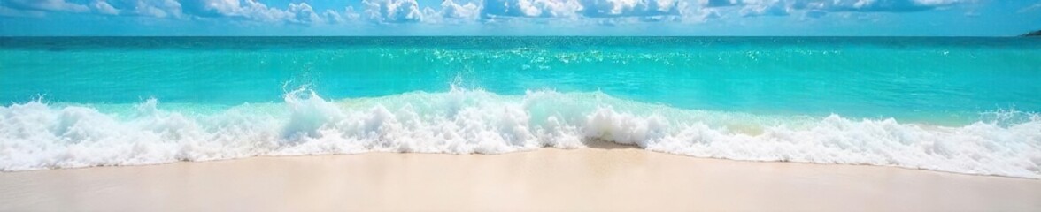 Turquoise Ocean Waves Crashing on Pristine White Sand Beach, Sunny Spring Break Getaway