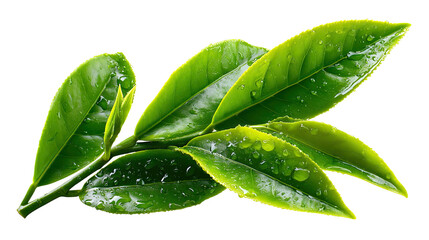 Vibrant Tea Leaves: Freshly picked tea leaves showcase the delicate beauty of nature's bounty, perfect for conveying freshness and health.