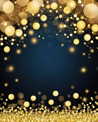 Festive golden glitter and shimmering bokeh lights on dark background creating a vibrant and luxurious atmosphere, perfect for celebration, party, event, or holiday decoration themes

