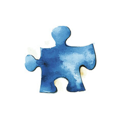 My Watercolor illustration with blue puzzle piece painting isolated on a white background, illustration, AI painting design, vector set, eps format, My illustration design