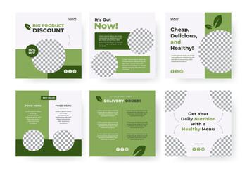 Social media post template, for promotional purposes. Poster with healthy food menu theme. Vector template design.