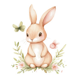 My Watercolor illustration with a cute baby rabbit painting isolated on a white background, illustration, AI painting design, vector set, eps format, My illustration design