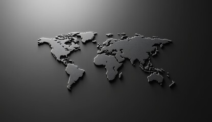 Embossed world map on dark background.