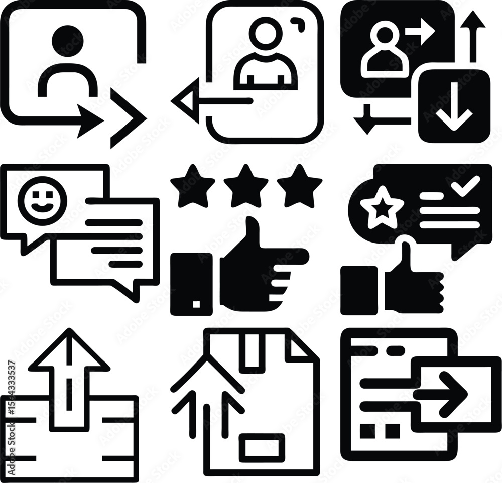 Poster collection of user interface icons representing customer feedback and service actions