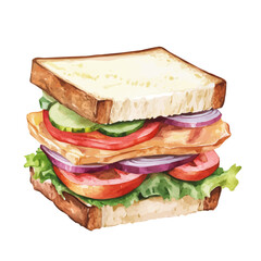My Watercolor illustration with sandwich painting isolated on a white background, illustration, AI painting design, vector set, eps format, My illustration design, vector collection	