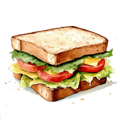 My Watercolor illustration with toast sandwich painting isolated on a white background, illustration, AI painting design, vector set, eps format, My illustration design, vector collection	