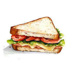 My Watercolor illustration sandwich  painting isolated on a white background, illustration, AI painting design, vector set, eps format, My illustration design, vector collection	