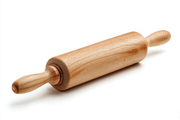 Wooden rolling pin on a pristine white background, ideal for baking and culinary use