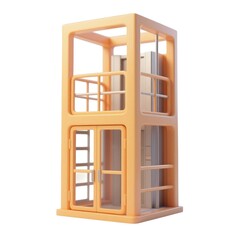 Obraz premium Abstract Architectural Model: An isometric rendering showcases a simplified architectural model of a lift or elevator, emphasizing its form and structure with clean lines and a minimalist design.