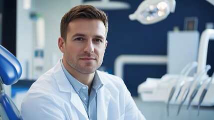 Confident Male Dentist in Modern Dental Office