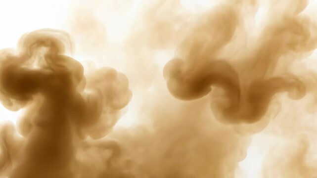 Dust sand soil smoke cloud particles isolated on white background. Brown sandstorm smog sand dust explosion rising. Design elements for Compositing, covering, overlay