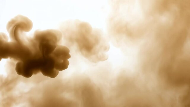 Dust sand soil smoke cloud particles isolated on white background. Brown sandstorm smog sand dust explosion rising. Design elements for Compositing, covering, overlay