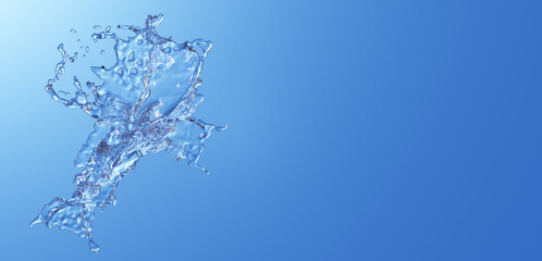 3D Illustration.Water splash background on blue background.copy space. (Horizontal)