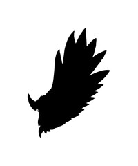 A stylized black silhouette of a bird's wing, isolated on white background.
