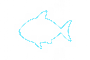 Glowing neon blue outline of a fish on a transparent background, creating a modern and minimalist aquatic design perfect for digital projects