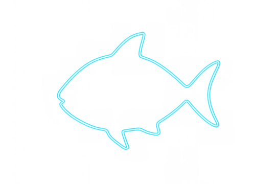 Glowing neon blue outline of a fish on a transparent background, creating a modern and minimalist aquatic design perfect for digital projects - Powered by Adobe