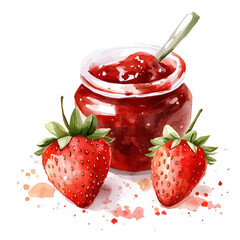My Watercolor illustration with strawberry jam painting isolated on a white background, illustration, AI painting design, vector set, eps format, My illustration design