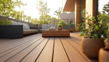 Lush plants in pots enhance the summer patio vibe.