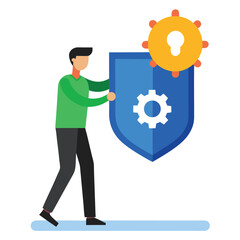 Security System Illustration Featuring a Shield and Character