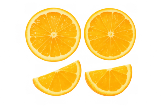 Orange citrus slices displaying vivid color, layered with translucent segments and glossy, fresh-cut surfaces