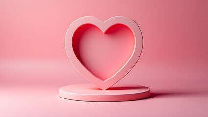 Minimalist 3d render of a pink heart shape on a pedestal