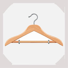A light-brown wooden clothes hanger with a metal hook, isolated on a white background.