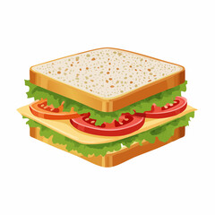 A delicious-looking sandwich filled with lettuce, tomato, and cheese between two slices of bread.