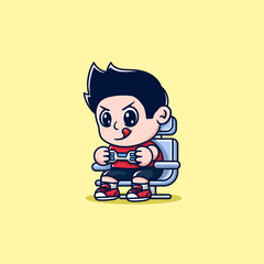 cute boy playing game cartoon